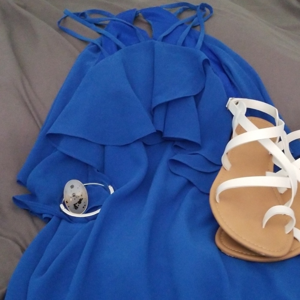 M Blue Ruffle Tank Dress